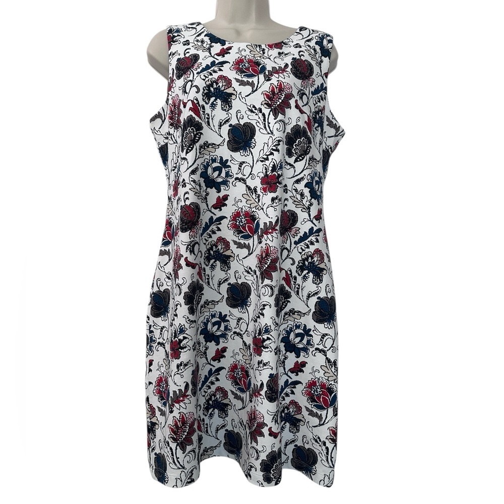 Grayson Womenās Size M Floral Sleeveless Dress White Red Blue Cotton Blend